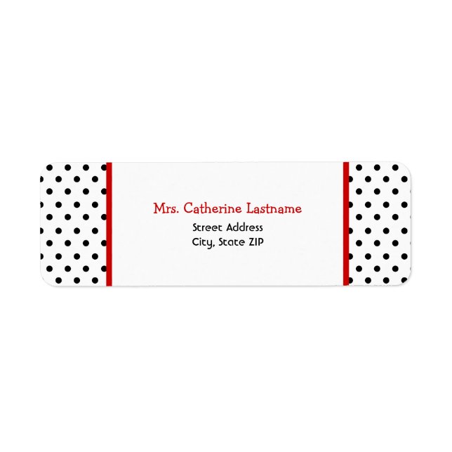 Black White & Red Polka Dot Address Label Sticker (Front)