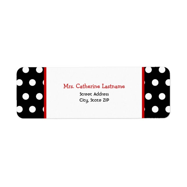 Black White & Red Polka Dot Address Label Sticker (Front)