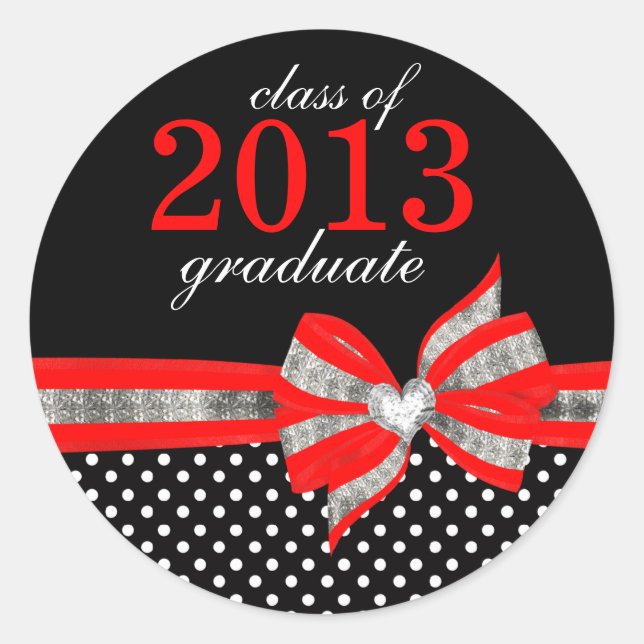 Black White Red Polka Dot Graduation Seal Sticker (Front)