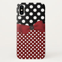 Black, White, & Red Polka Dot iPhone X Case