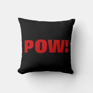 Black White Red Pow! Comic Graphic Retro Vintage Cushion