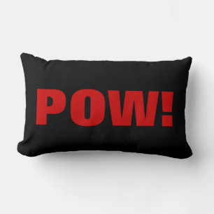 Black White Red Pow! Comic Graphic Retro Vintage Lumbar Cushion