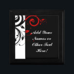 Black White Red Reverse Swirl Personalised Gift Box<br><div class="desc">Add your special text to this black and white with red reverse swirl design giftware. Great as a wedding memento keepsake, or a favour for the wedding party, parents or special guests. Black background with white vines and swirls in a contemporary stylish design theme. This design is avaliable as a...</div>