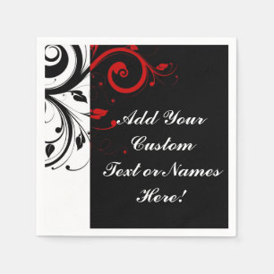 Black White Red Reverse Swirl Personalised Napkin