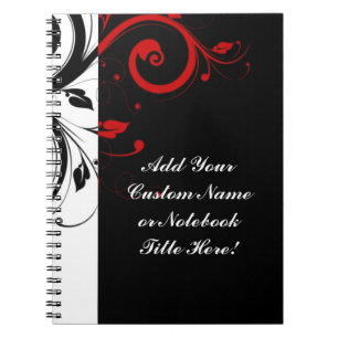 Black White Red Reverse Swirl Personalised Notebook