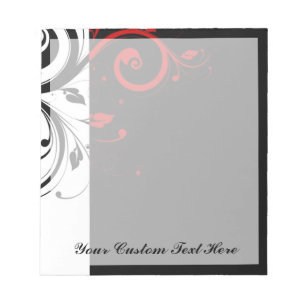 Black White Red Reverse Swirl Personalised Notepad