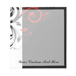 Black White Red Reverse Swirl Personalised Notepad