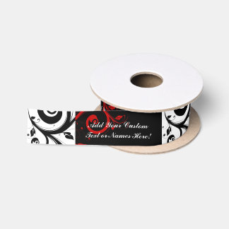 Black White Red Reverse Swirl Personalised Satin Ribbon