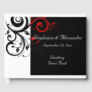 Black White Red Reverse Swirl Wedding Guest Book