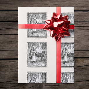 Black White Red Riding Hood Wolf Black Frame Wrapping Paper