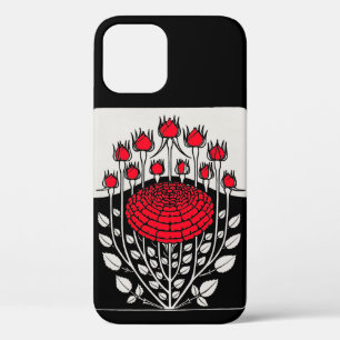 BLACK WHITE RED ROSES ,ROSEBUDS Art Nouveau Floral iPhone 12 Case