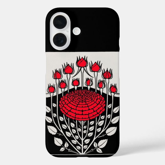BLACK WHITE RED ROSES ,ROSEBUDS Art Nouveau Floral Case-Mate iPhone Case (Back)