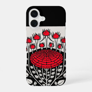 BLACK WHITE RED ROSES ,ROSEBUDS Art Nouveau Floral iPhone 16 Case