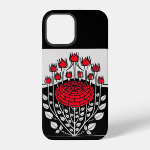 BLACK WHITE RED ROSES ,ROSEBUDS Art Nouveau Floral iPhone 12 Case