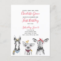 Black White Red Script Farm Birthday Invitation