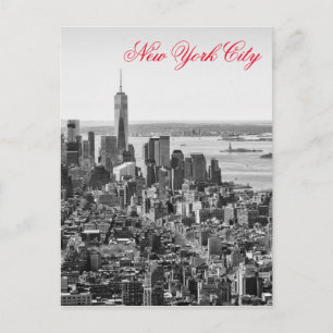 Black White Red Script New York City Manhattan Postcard