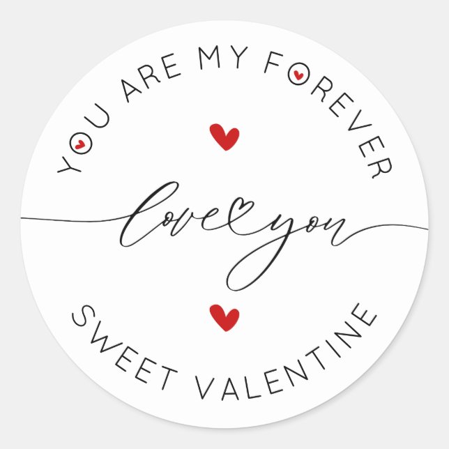Black White Red Simple Minimalist Love Valentine's Classic Round Sticker (Front)