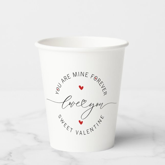 Black White Red Simple Minimalist Love Valentine's Paper Cups (Front)