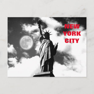 Black & White Red Statue of Liberty New York City Postcard