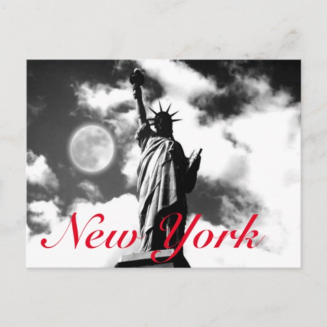 Black White Red Statue of Liberty New York City Postcard (Front)