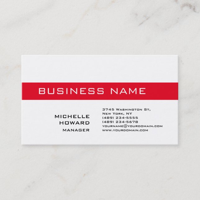 Black & White Red Stripe Charming Manager Business Card (Front)