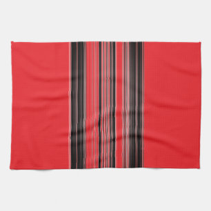 Black White Red Striped Pattern Tea Towel