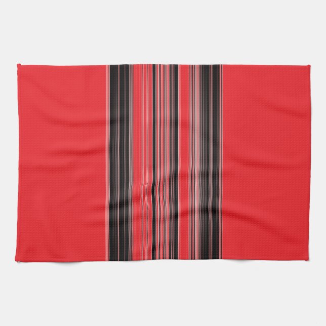 Black White Red Striped Pattern Tea Towel (Horizontal)