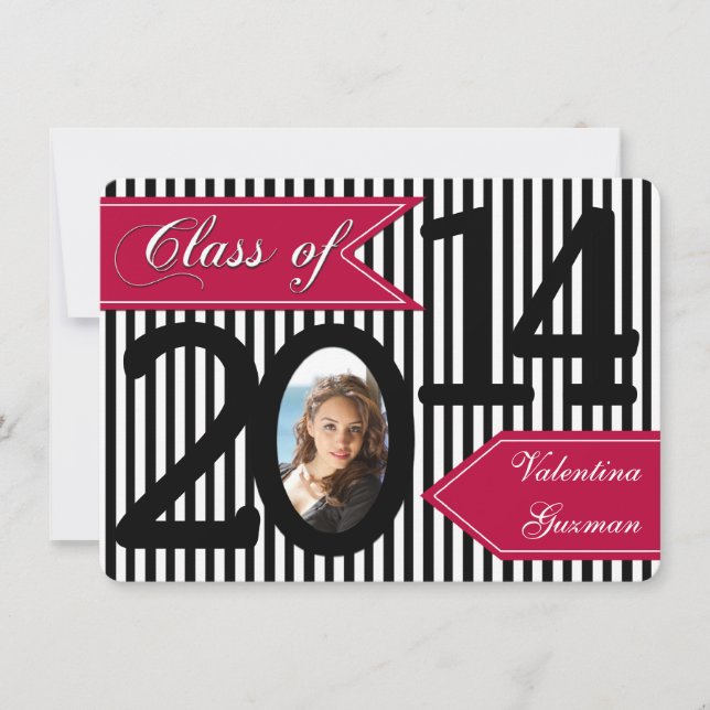 Black White Red Striped Photo Graduation Invite (Front)