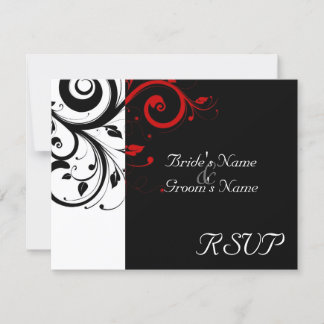 Black +White Red Swirl Wedding Matching RSVP Card