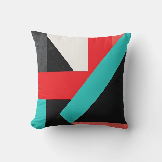 Black, White, Red & Teal Abstract Shapes Cushion (Front)