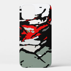 Black White Red Turquoise Pattern iPhone 12 Case