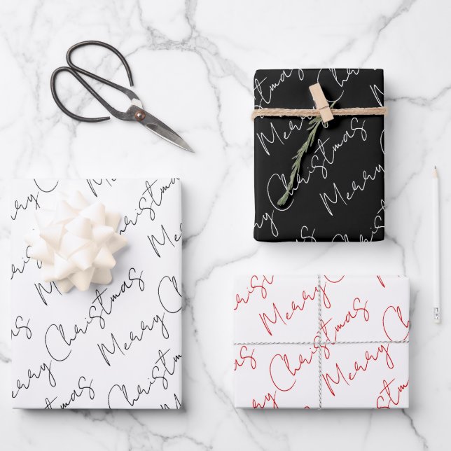 Black, white, red typography Christmas holiday Wrapping Paper Sheet (Front)