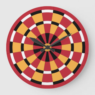Black White Red & Yellow Dartboard Large Clock