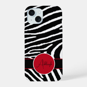Black, White, Red Zebra Print iPhone 15 Case
