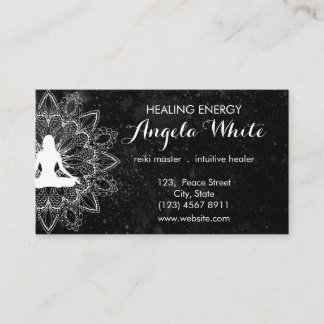 Black White Reiki Master Healer Yoga Instructor Business Card
