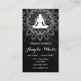 Black White Reiki Master Healer Yoga Instructor Business Card