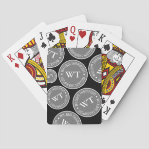 Black White Repeating Circle Monogram Playing Cards