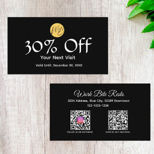Black & White Restaurant Qr Code Menu and Discount Card
