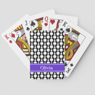 Black & White Retro Circles Pattern w/ Purple Band Playing Cards