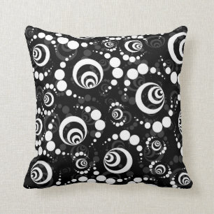 Black White Retro Crop Circles Cushion