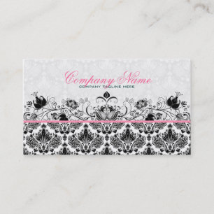 Black & White Retro Floral Damasks Pattern Business Card