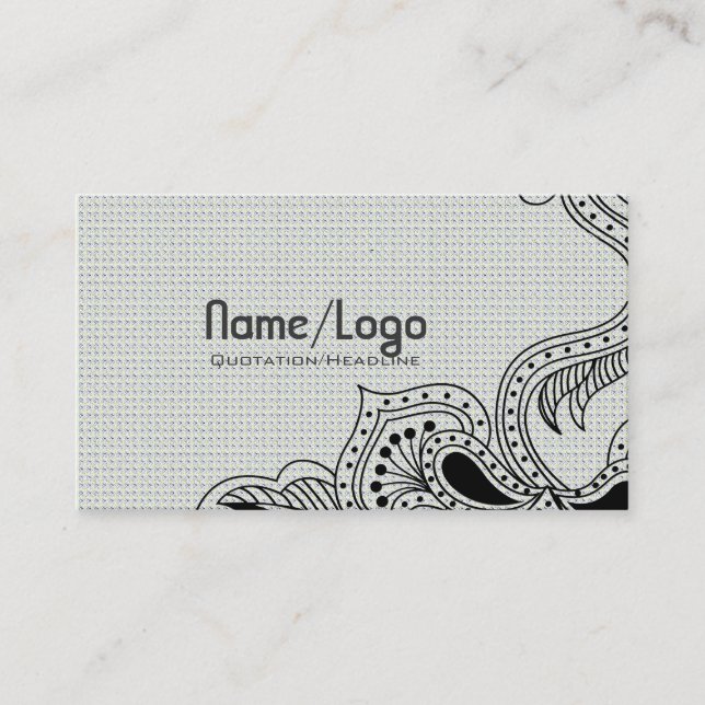 Black & White Retro Flower Design-Template Business Card (Front)