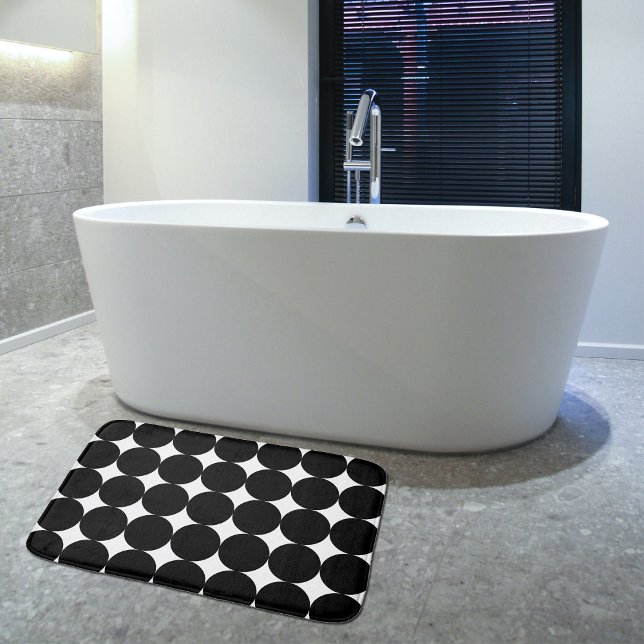 Black White Retro Geometric Circle Pattern  Bath Mat (Creator Uploaded)
