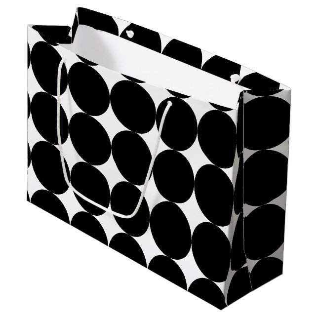 Black White Retro Geometric Circle Pattern  Large Gift Bag (Front Angled)