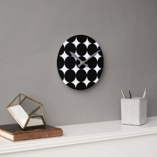 Black White Retro Geometric Circle Pattern   Round Clock