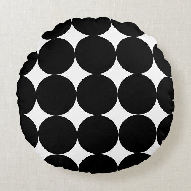Black White Retro Geometric Circle Pattern  Round Cushion (Front)