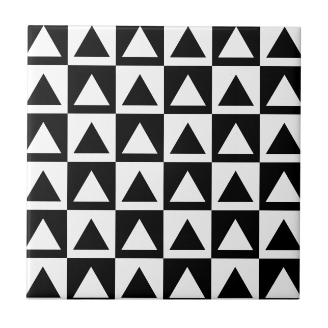 Black & White Retro Geometrics Ceramic Tile (Front)