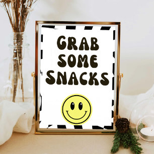 Black & white retro grab some Snacks food sign