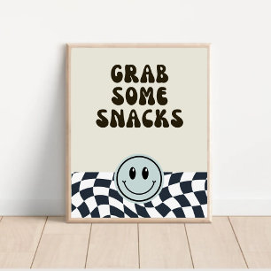 Black & white retro grab some Snacks food sign