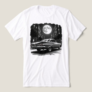 Black white Retro Lowrider Under Full Moon Street Tri-Blend Shirt